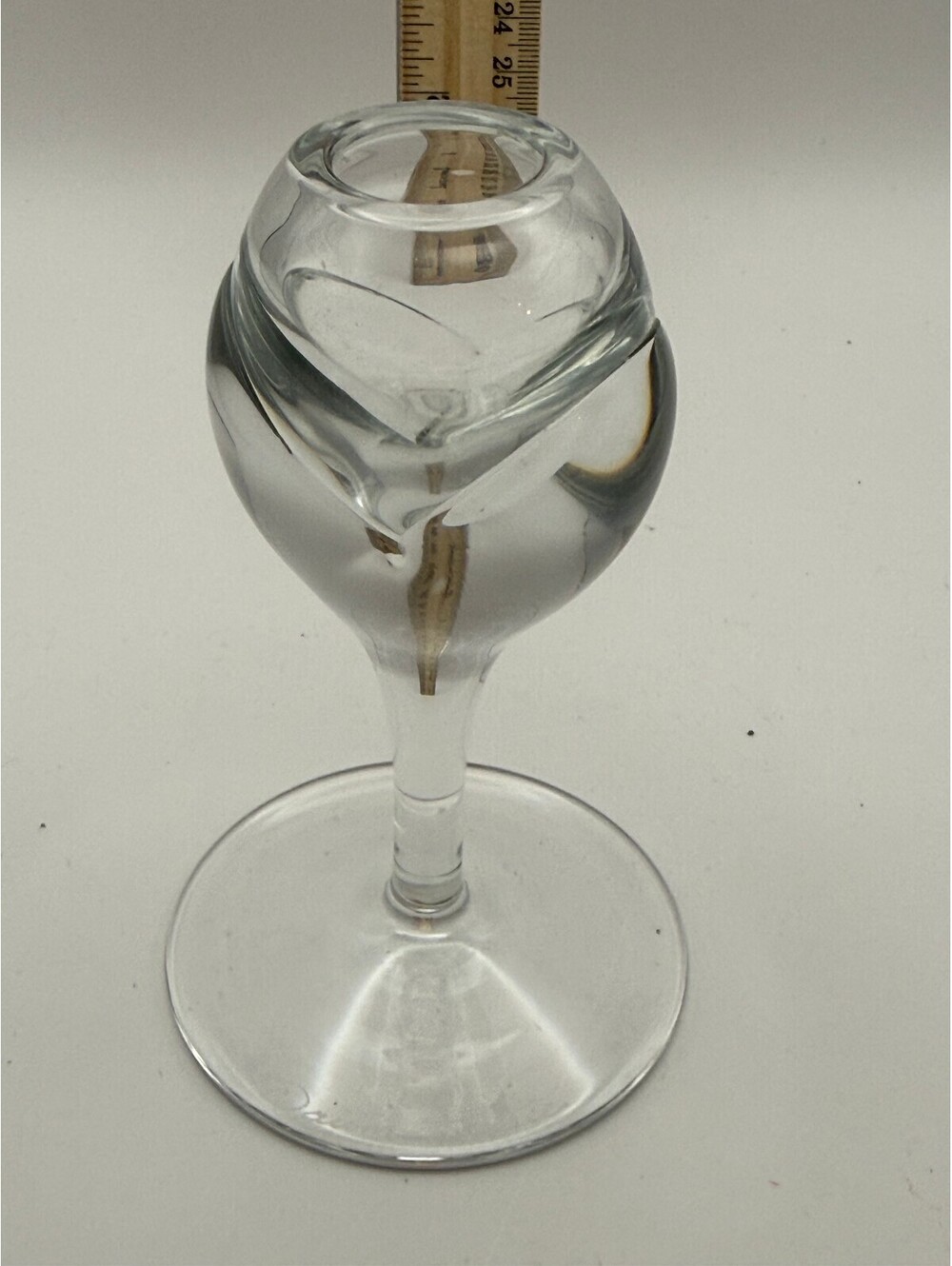 Daum France Signed Art Glass Candle Holder Swirl Stem Clear Crystal 6.5"